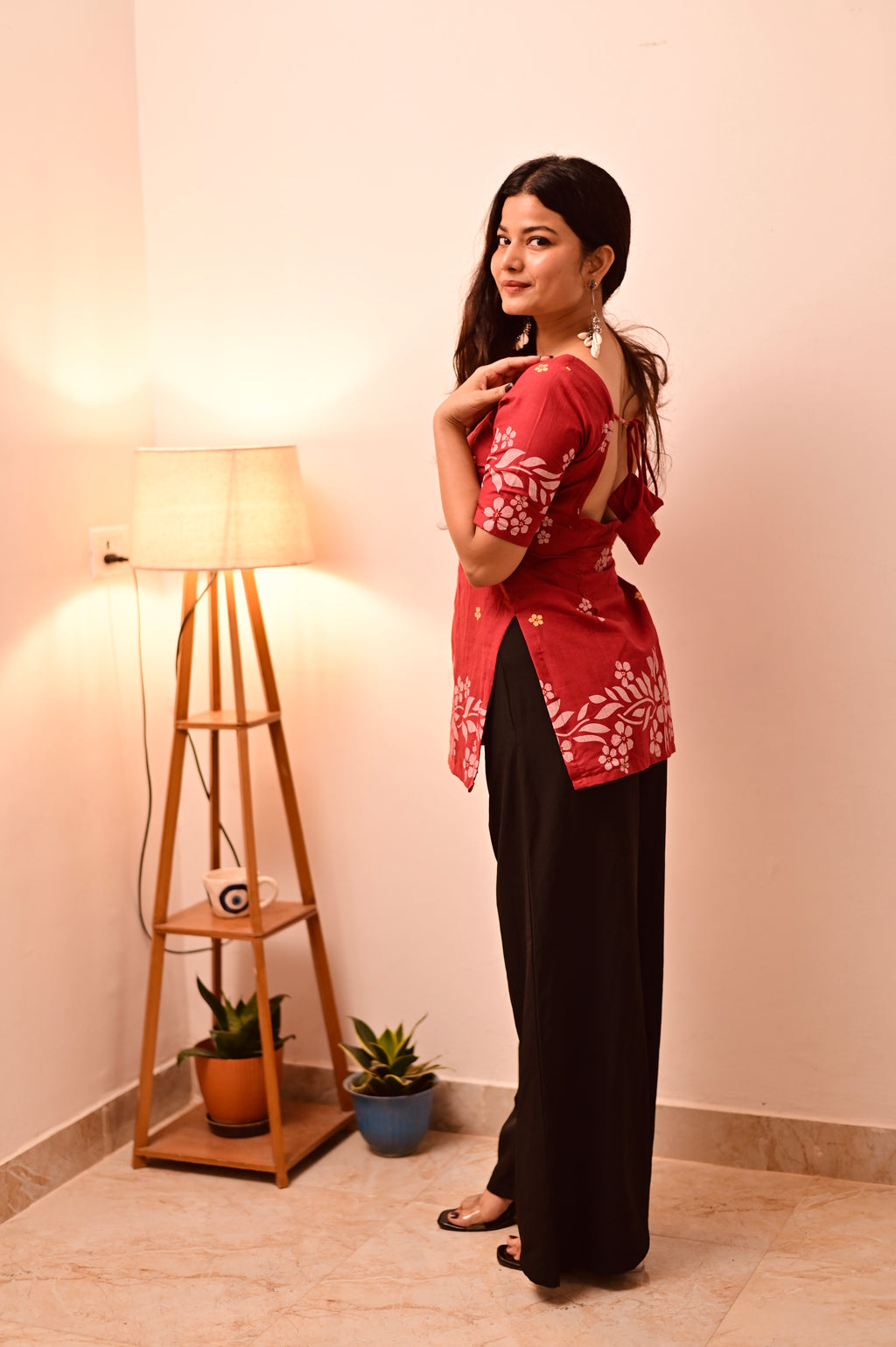 Maroon Semi Sleeve Short Kurti