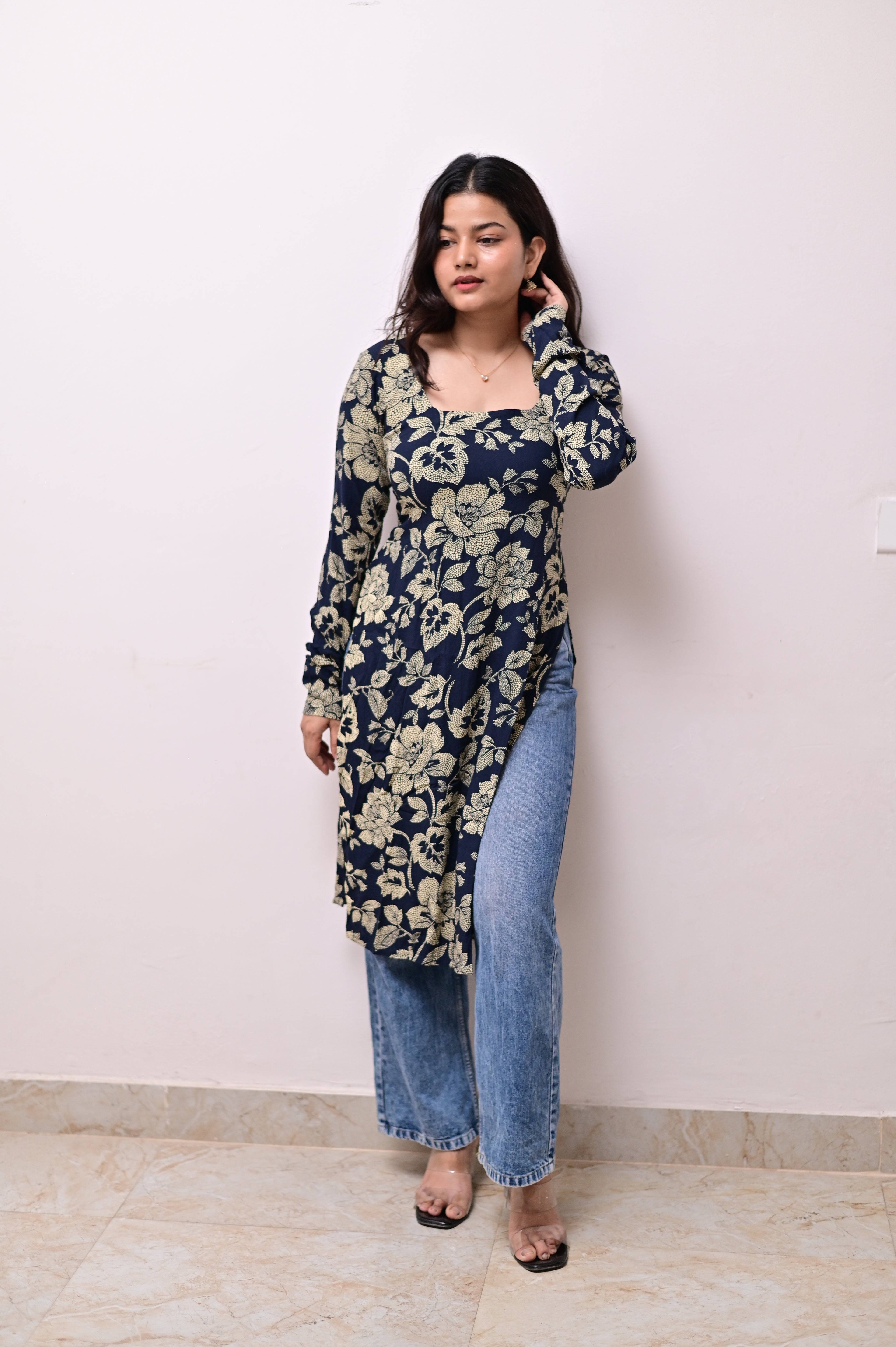 Dark Blue Full Sleeve Long Kurti