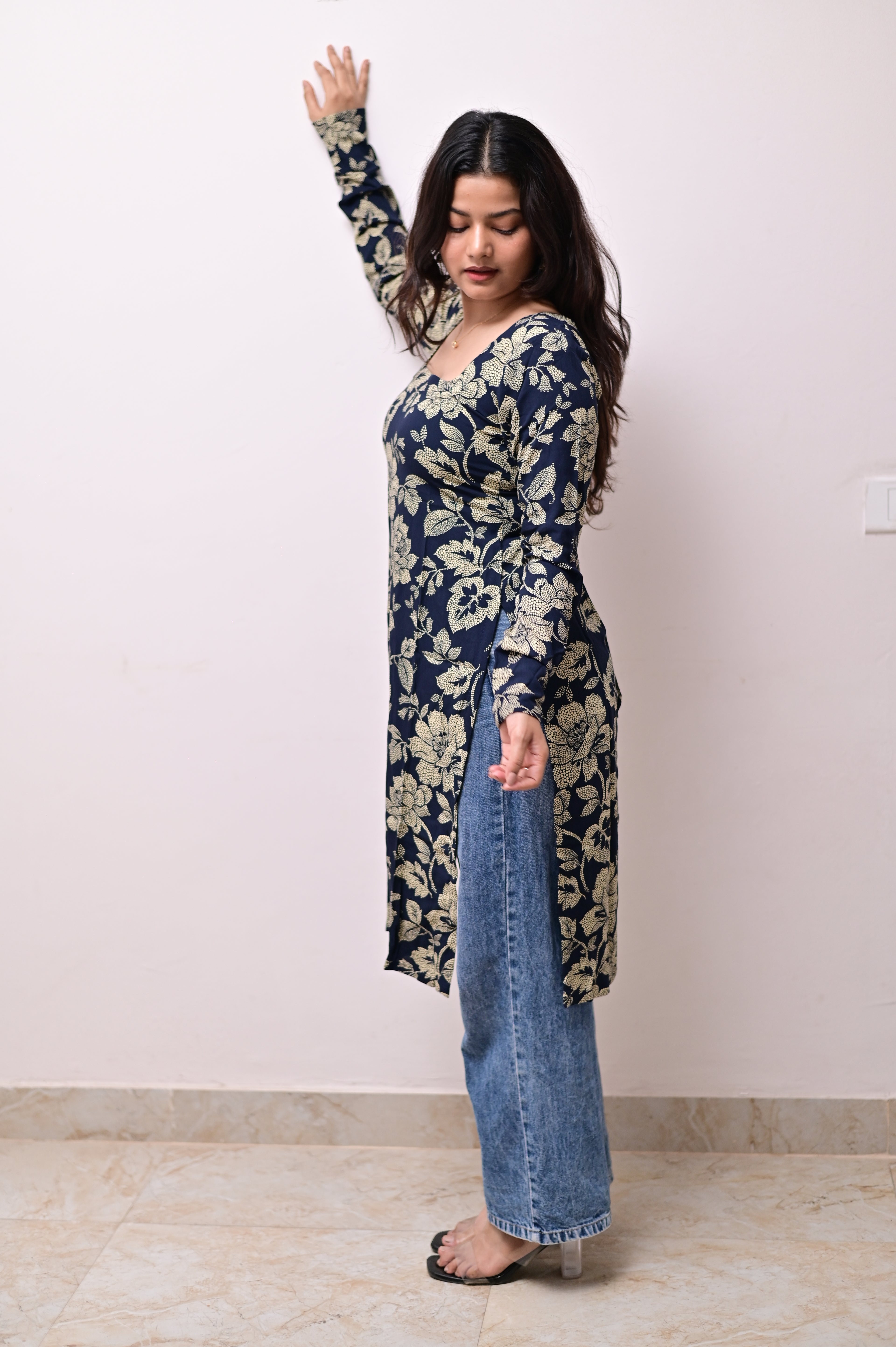 Dark Blue Full Sleeve Long Kurti