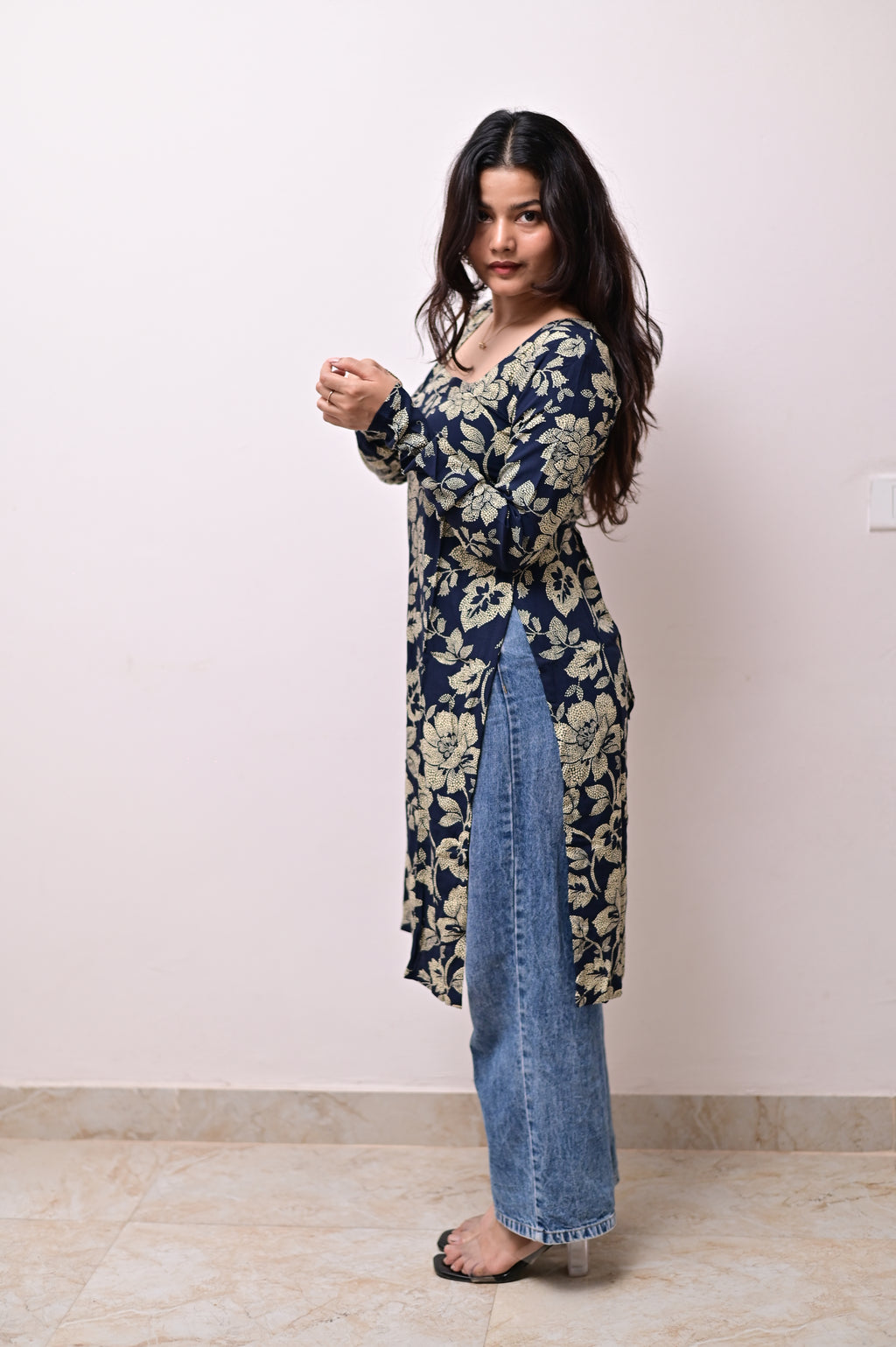 Dark Blue Full Sleeve Long Kurti