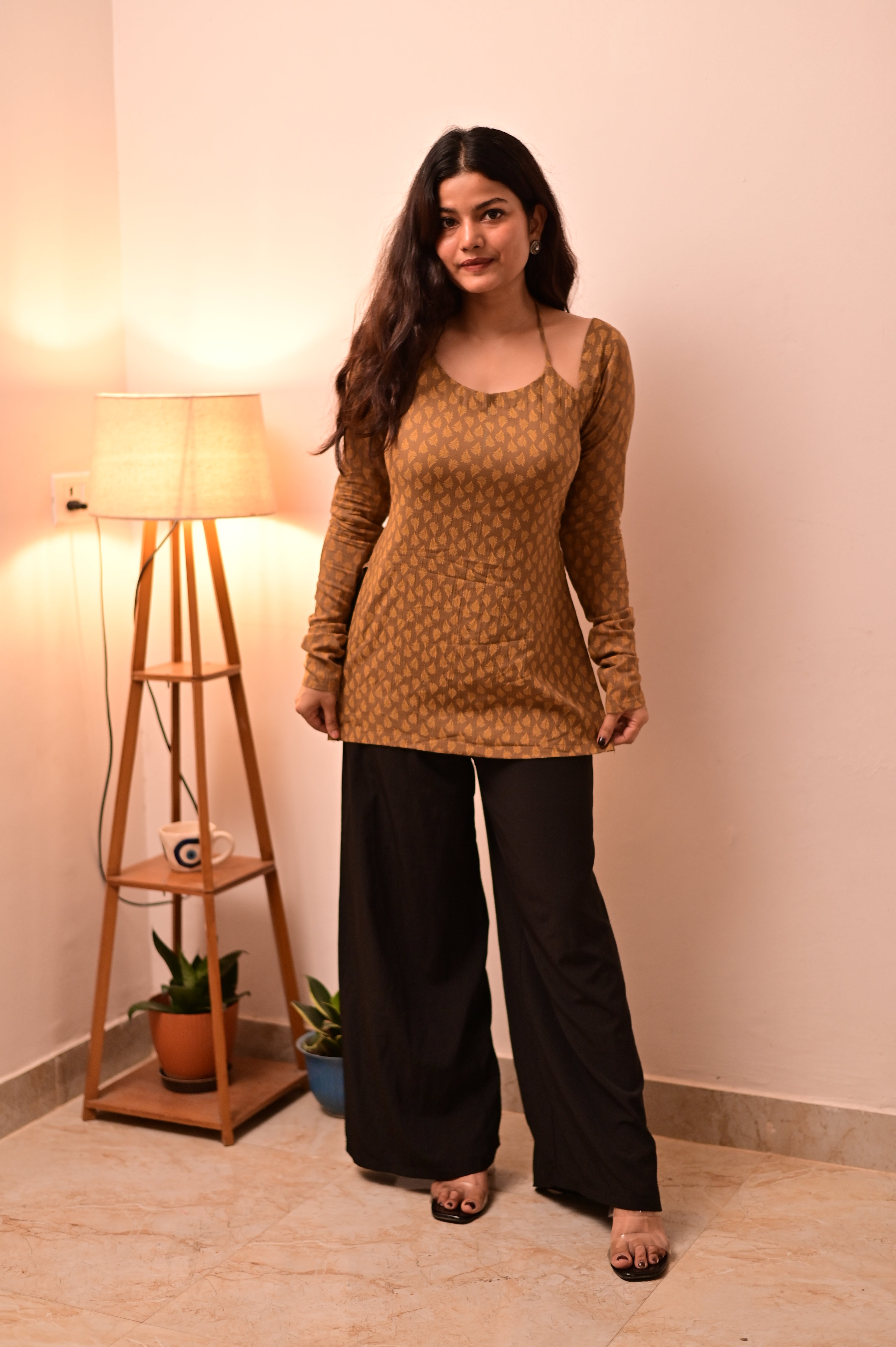 Brown Halter Neck Short Kurti