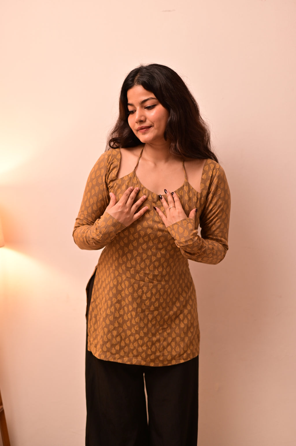Brown Halter Neck Short Kurti