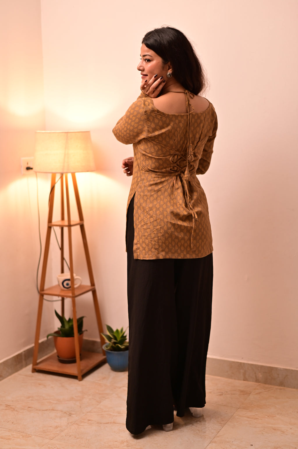 Brown Halter Neck Short Kurti