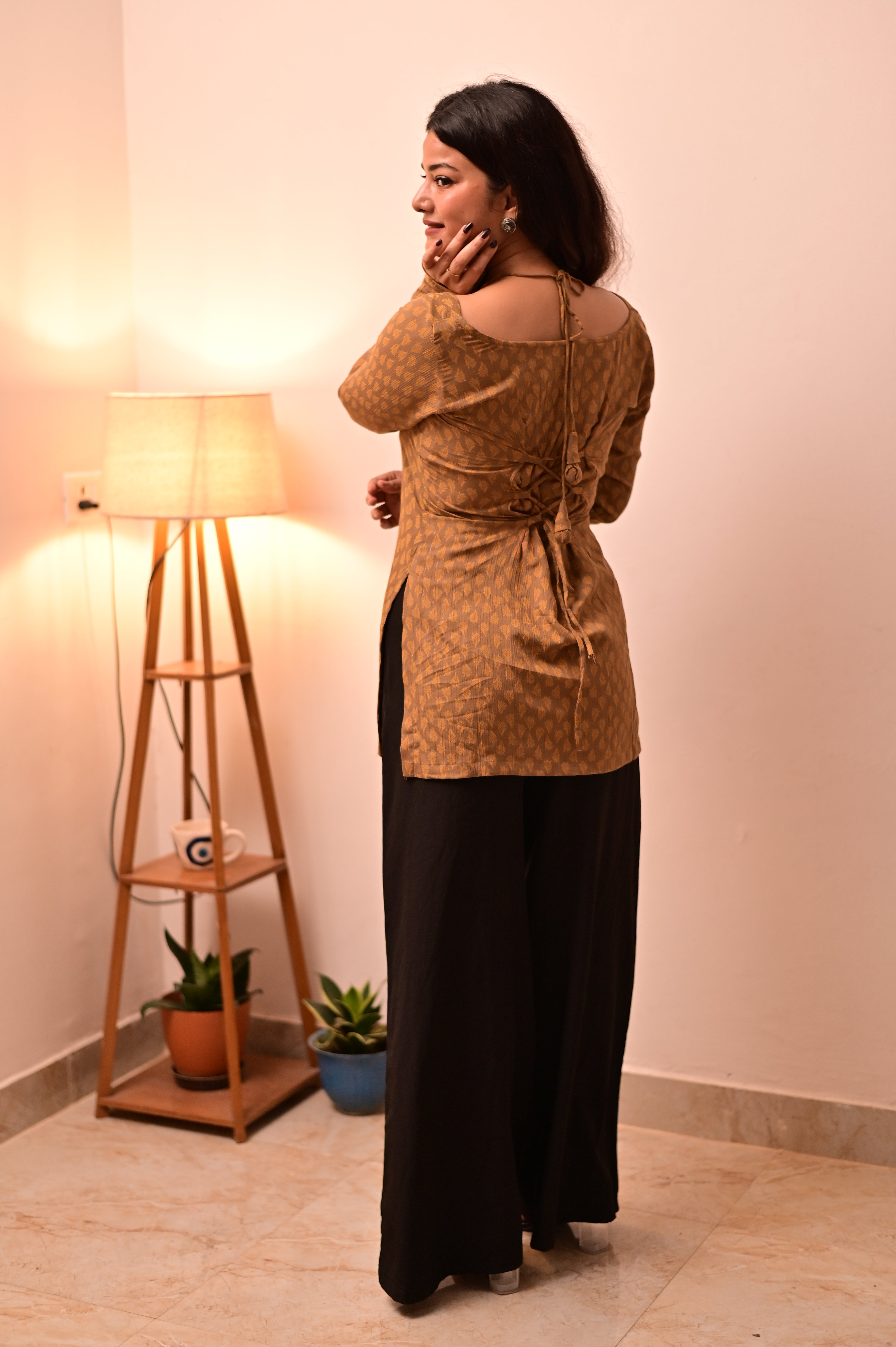 Brown Halter Neck Short Kurti