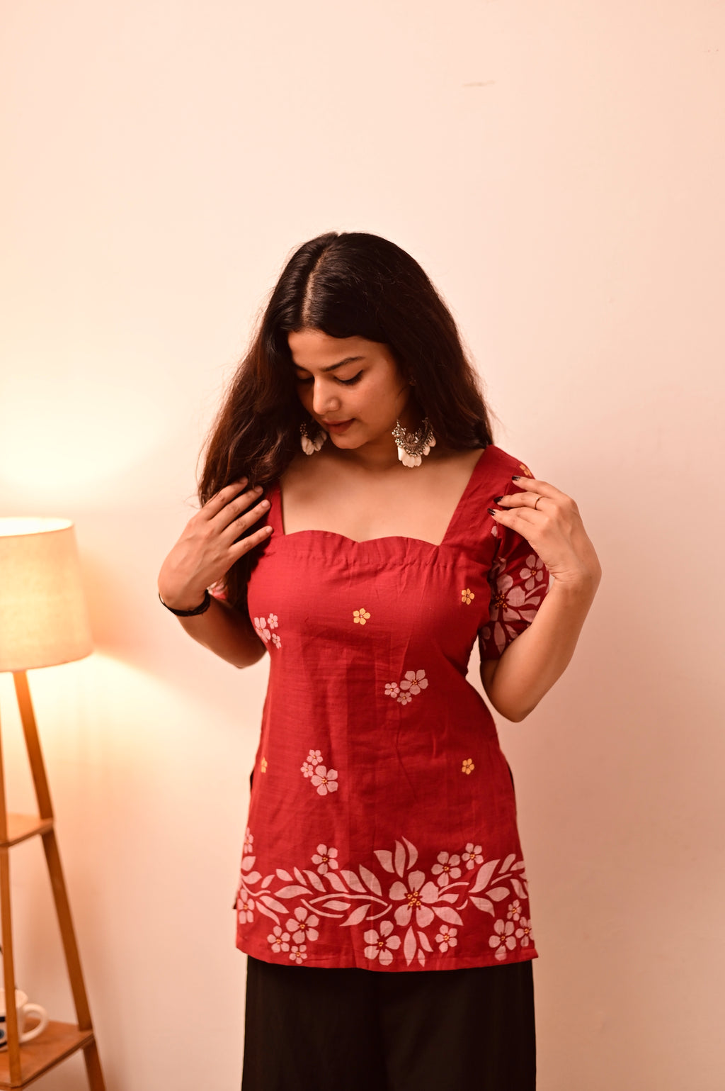 Maroon Semi Sleeve Short Kurti