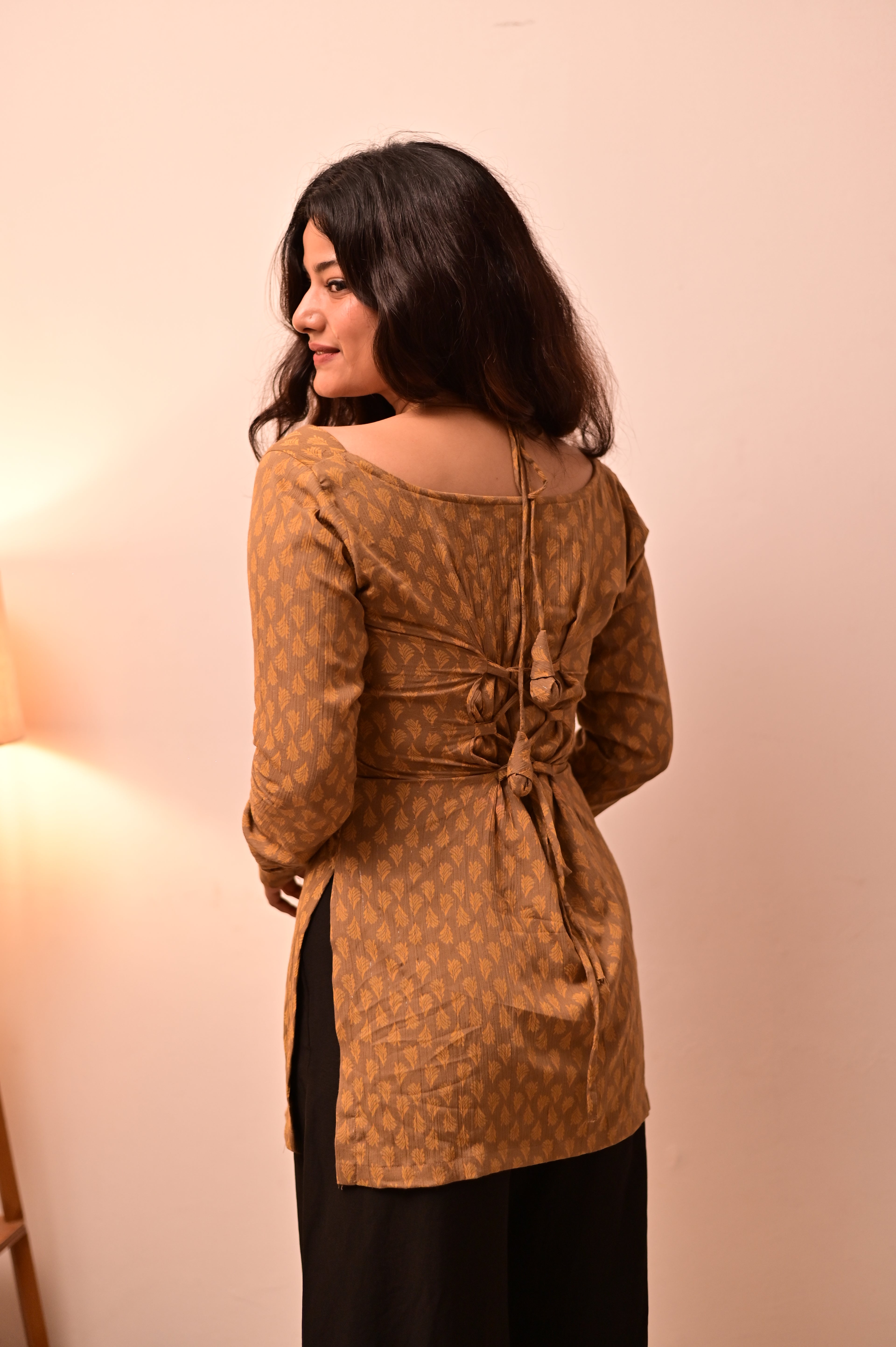 Brown Halter Neck Short Kurti