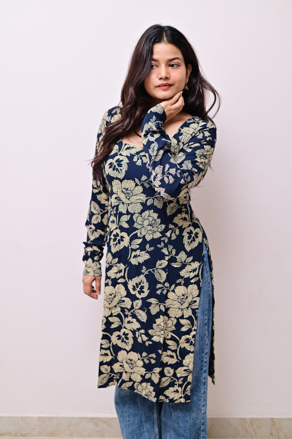 Dark Blue Full Sleeve Long Kurti