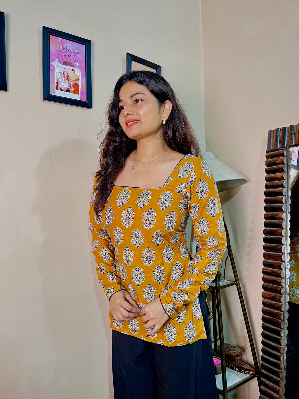 Mustard Full Sleeve Short Kurti