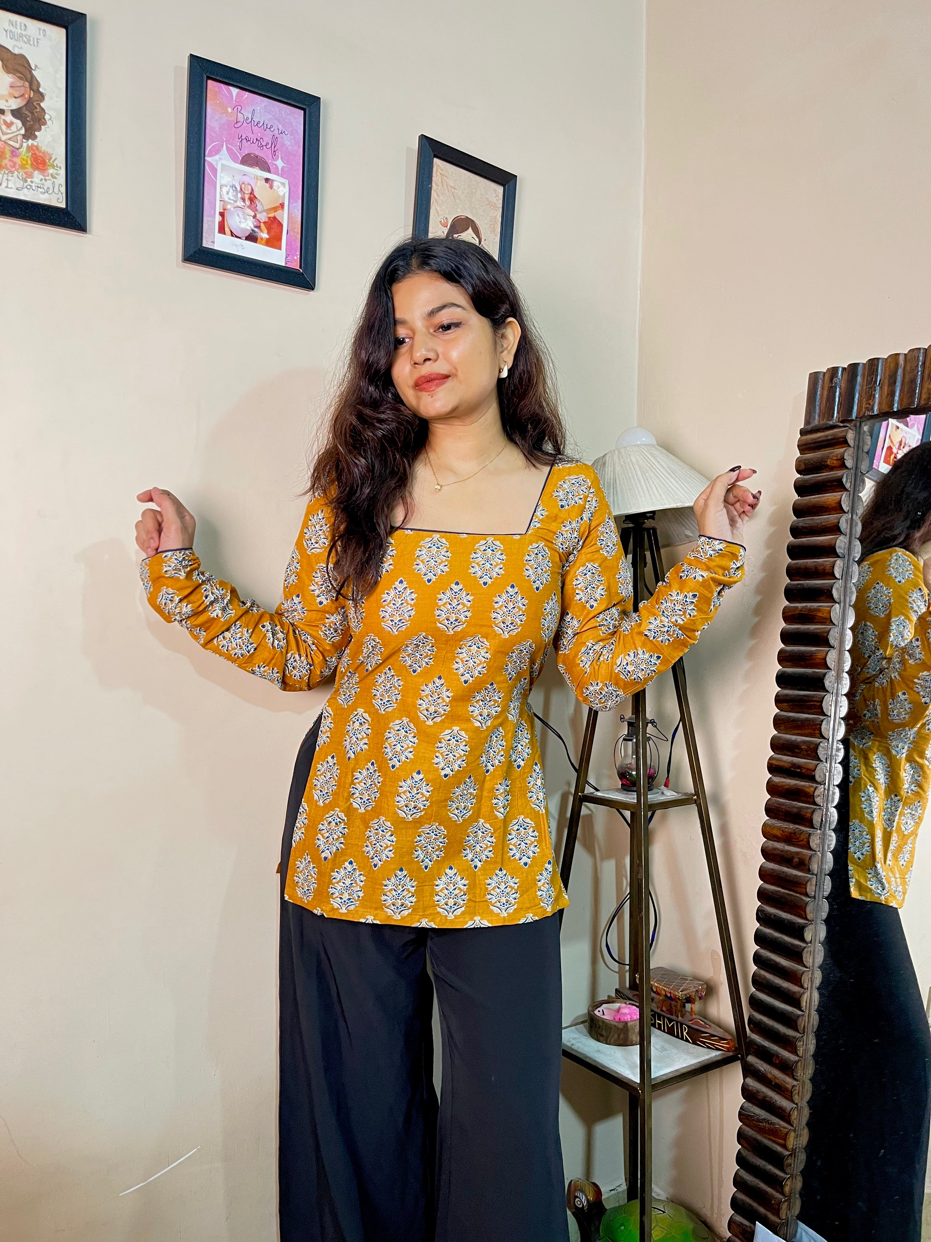 Mustard Full Sleeve Short Kurti