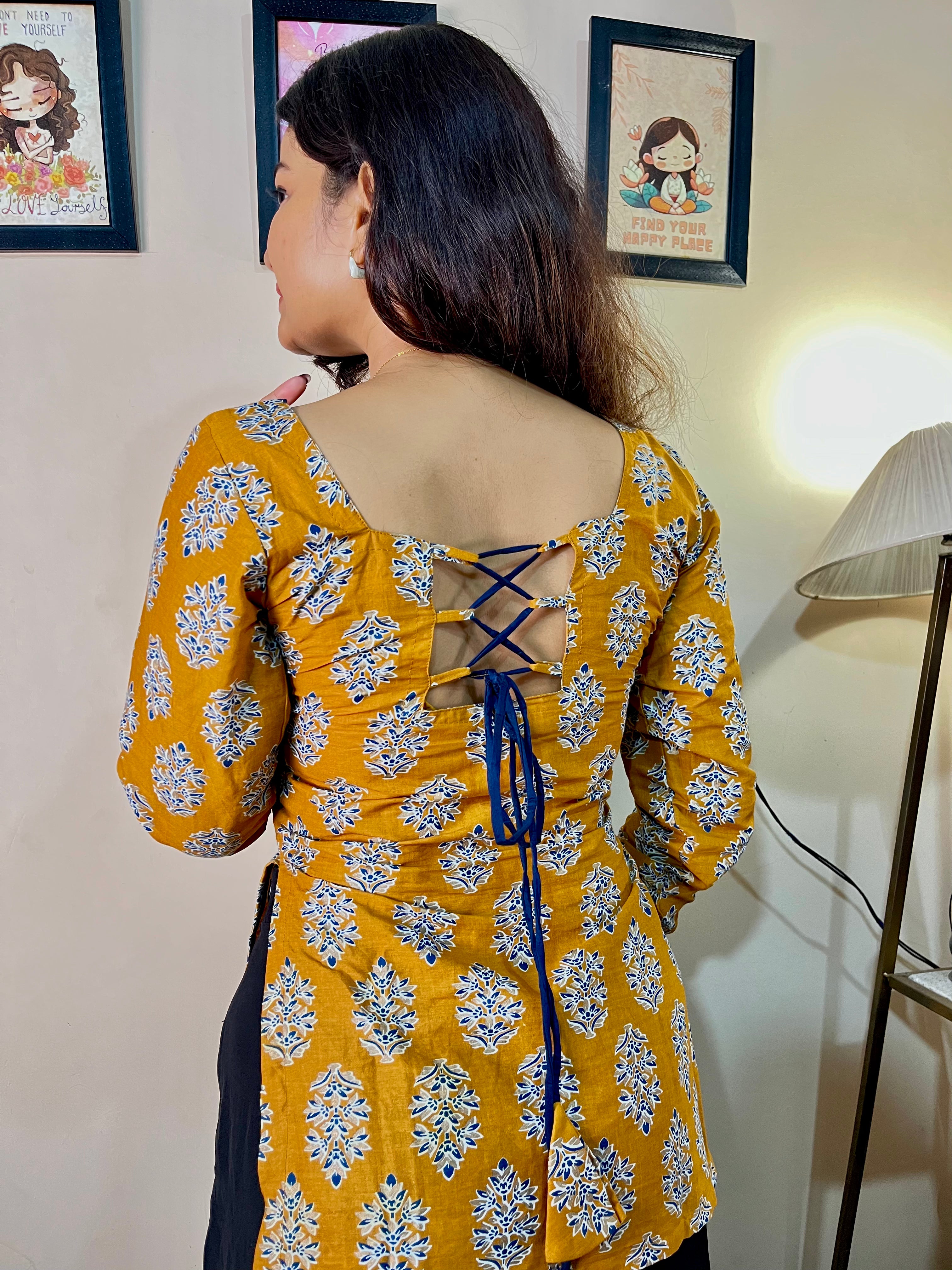 Mustard Full Sleeve Short Kurti