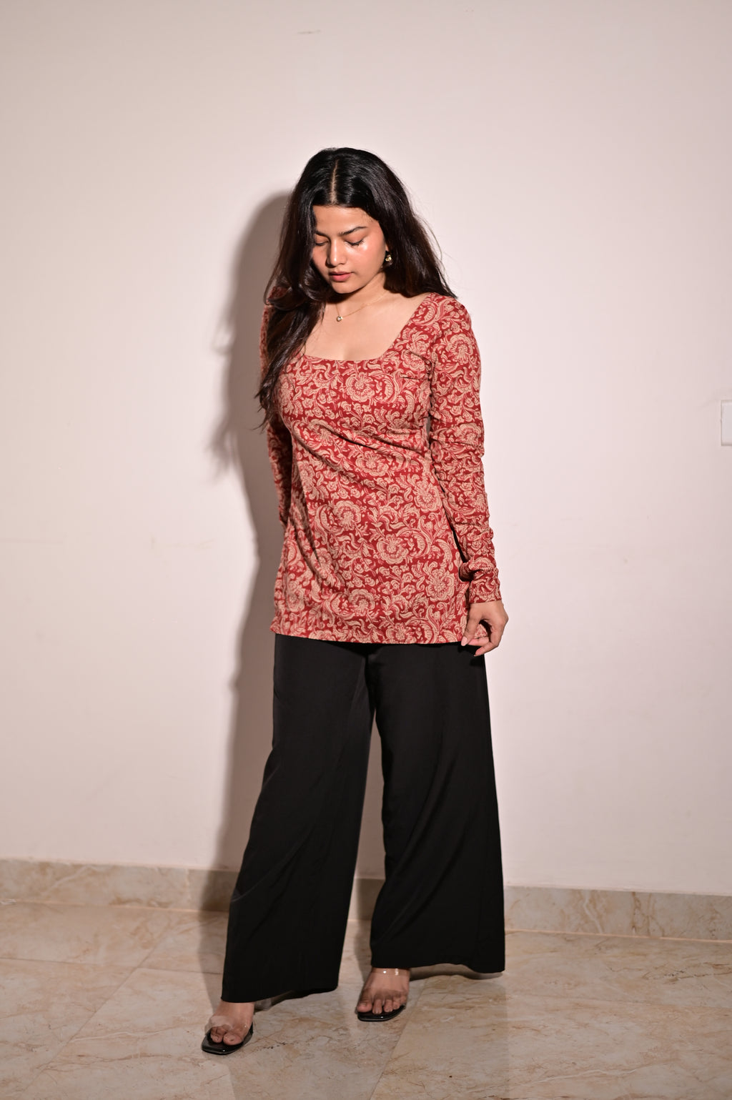 Trendy red short cotton kurti perfect for office, casual, and daily wear