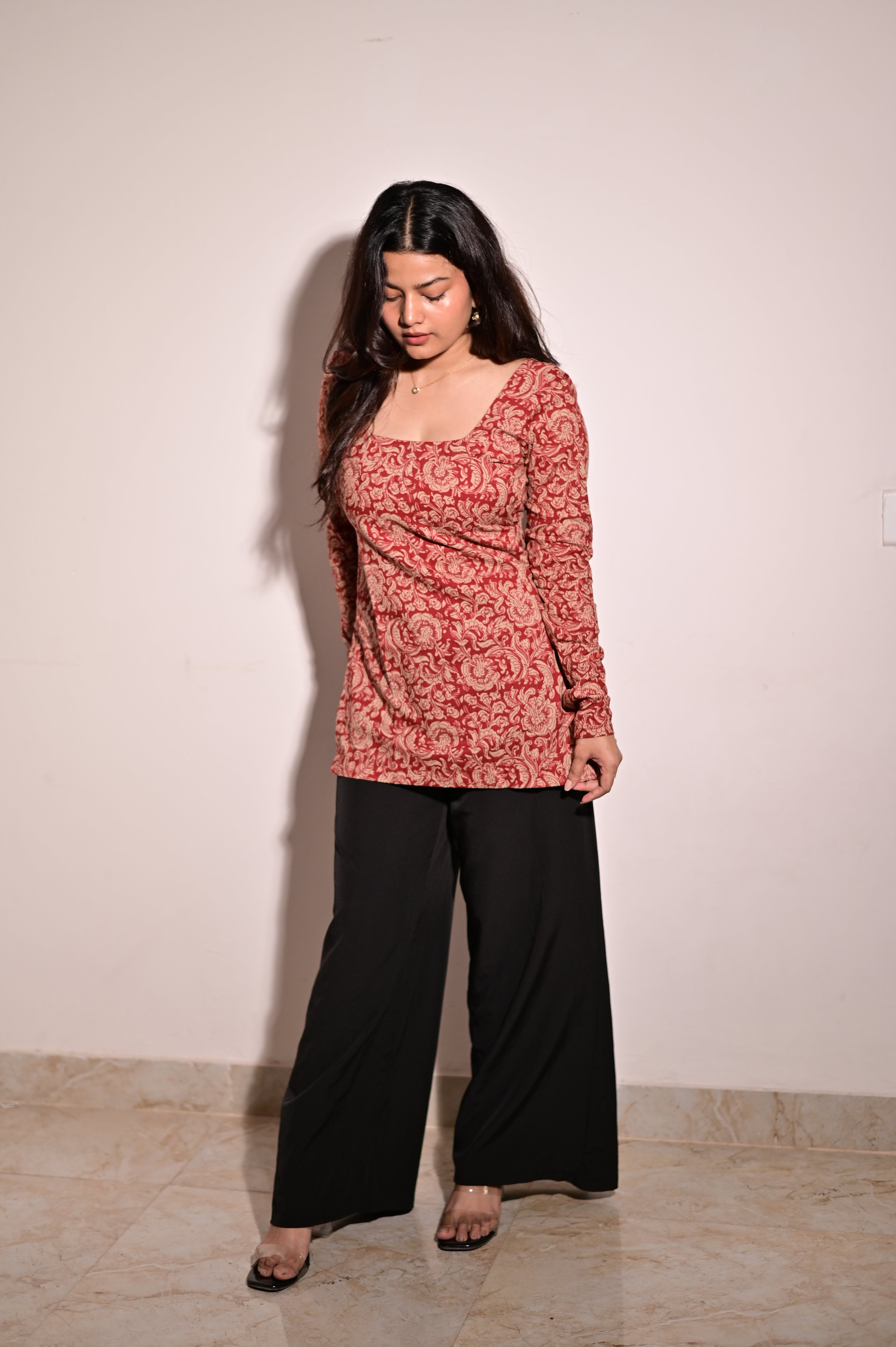 Trendy red short cotton kurti perfect for office, casual, and daily wear