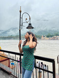 Green Deep Neck Short Kurti
